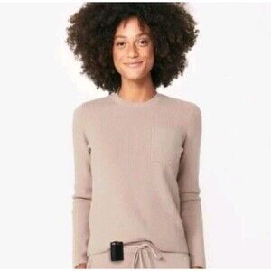 Figs Loungewear Latte Front Pocket Ribbed Stretch Knit Sweater Size Medium